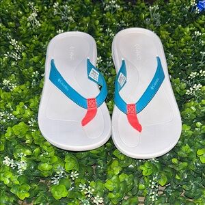 Columbia White Sandals with Blue and Red Straps